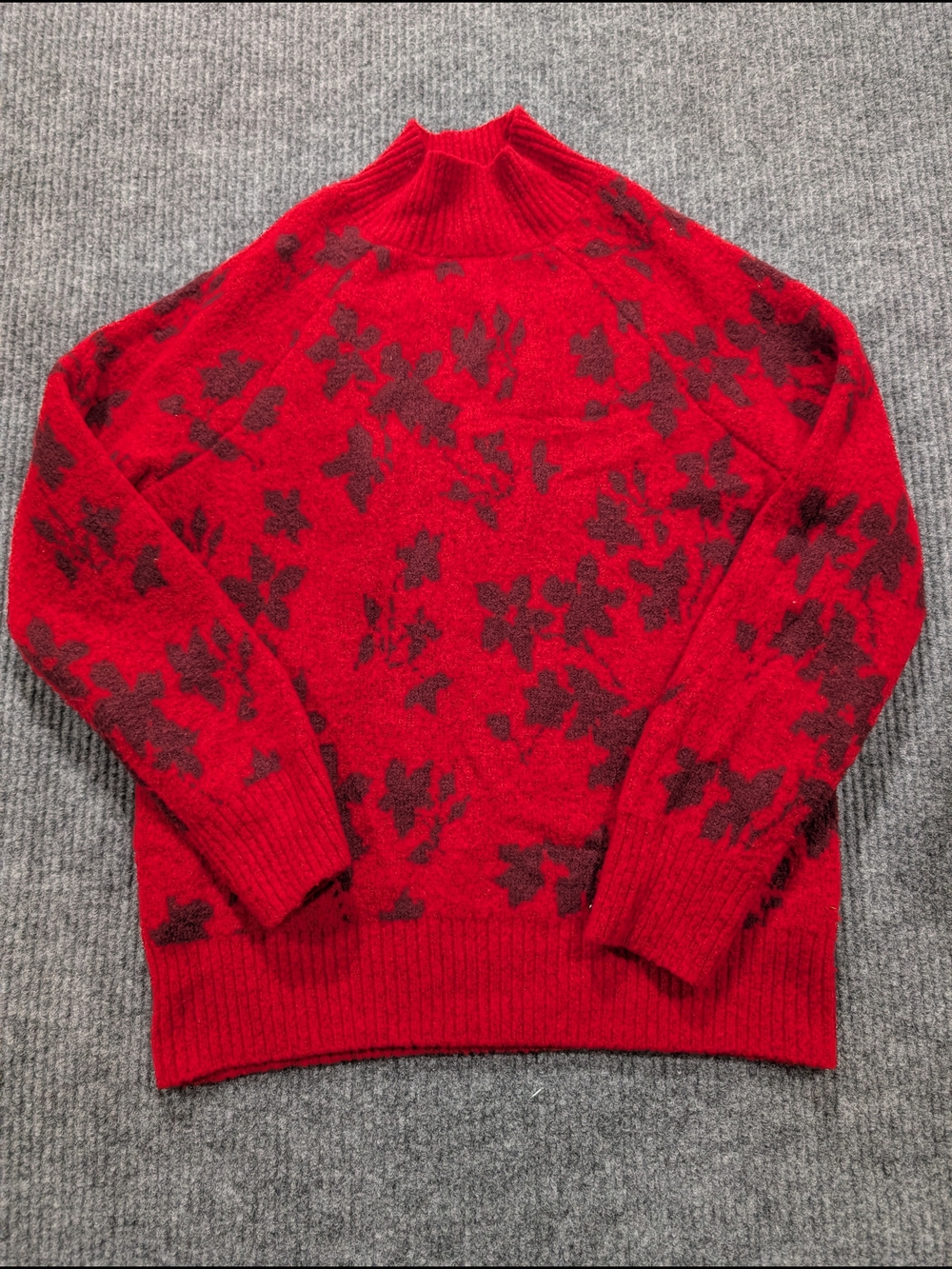 Liz Claiborne Red and Black Floral Turtleneck Sweater
